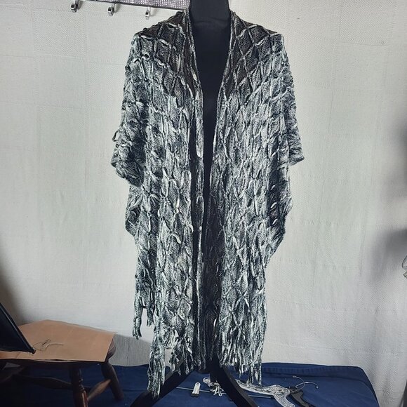 Collection Eighteen Colors of Gray Knit Open Weave Fringe Wrap or Shawl OSF Most - Picture 1 of 16
